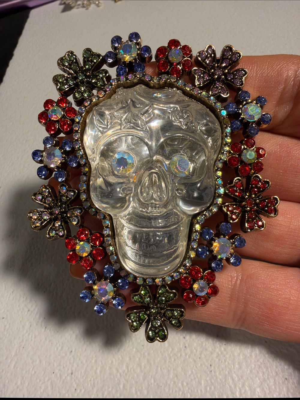 Multicolor Rhinestone Skull Brooch - Statement Women’s Jewelry.  P03 NWOT